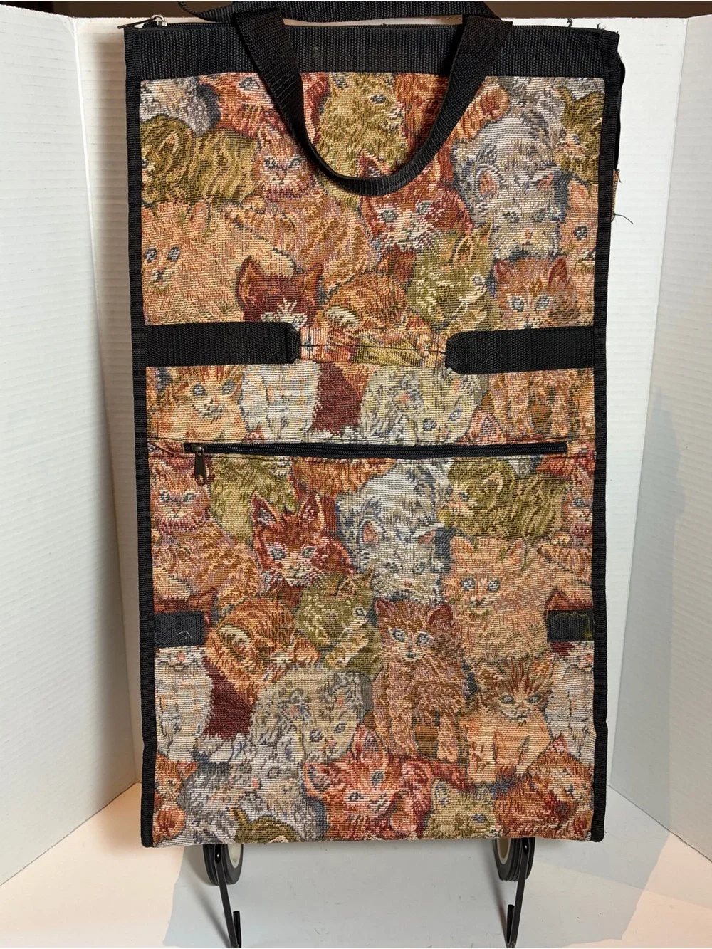 Vintage Tapestry Shopping Bag Cart With Wheels Foldable Travel Bag Cats
